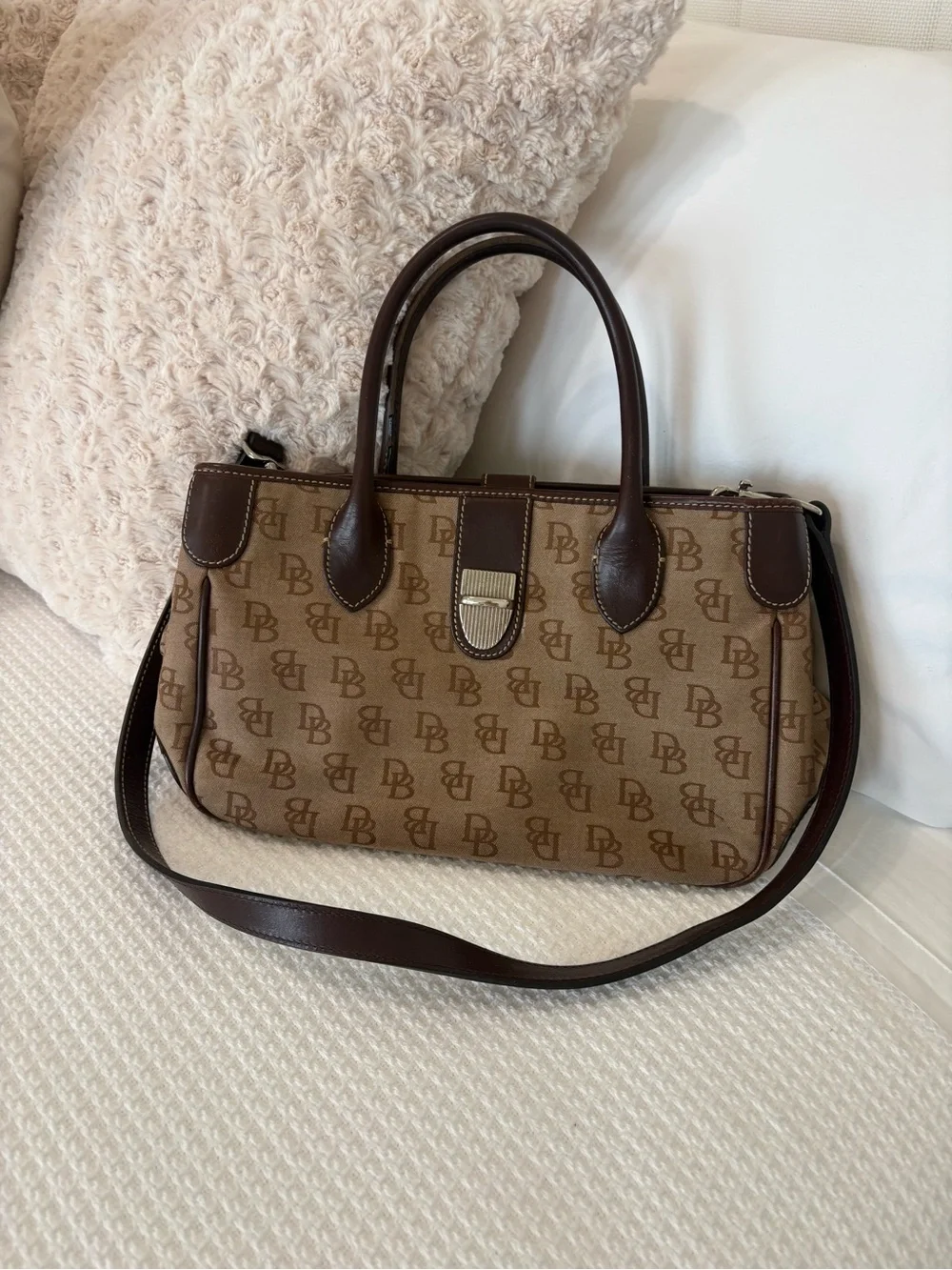 Dooney & Bourke Vintage Dark Brown Monogram Satchel Handbag
